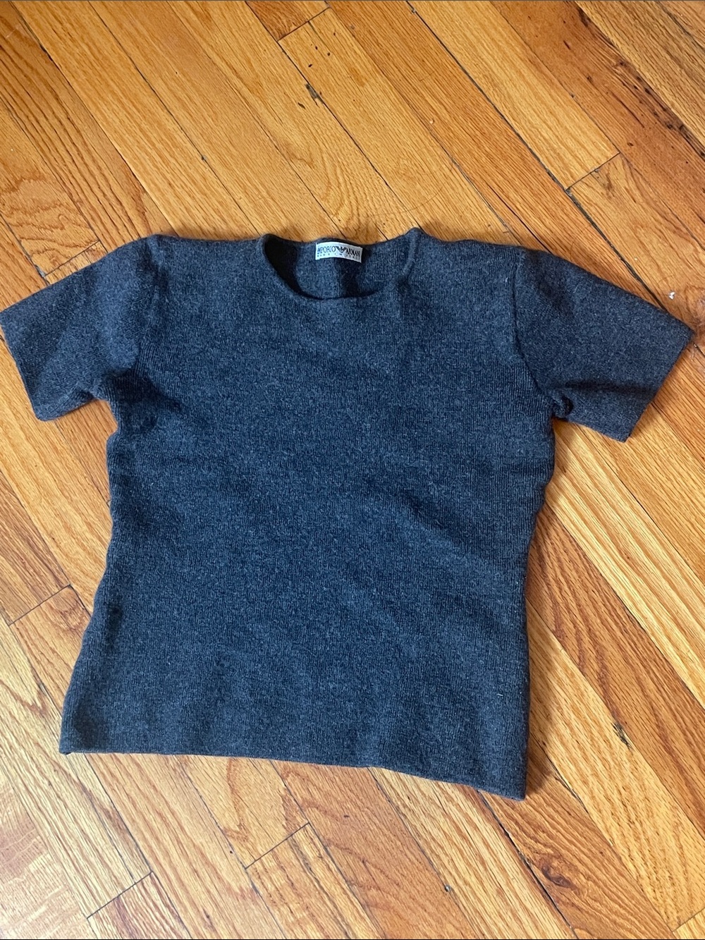 Emporio Armani Short-Sleeve Knit Top - Charcoal Gray